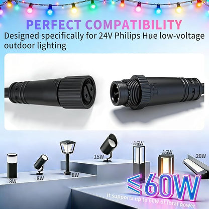 16 ft Weatherproof Extension for Philips Hue Outdoor Low Voltage Lights | Compatible with Lily Spot/XL Spot, Calla Pedestal, Econic Pathway & Amarant Light Bar - Requires hue Bridge