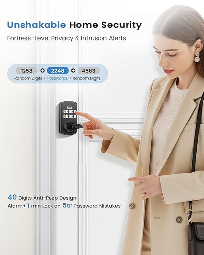 Hidalife Keypad Door Lock with Handle, Keyless Entry for Front Door, Manual Passage Mode, Matte Black 2 Pack （Not Double Sided）