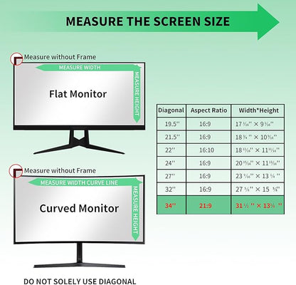2 Pack- 34 Inch Curved Computer Privacy Screen Filter for 21:9 Widescreen Computer Monitor Screen Protector Computer Screen Privacy Shield Anti Glare