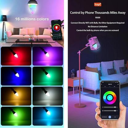 Candelabra Smart Light Bulbs 60W Equivalent, 450LM 5W LED Bulb Compatible with Alexa/Google Home, RGBCW 16 Million Color Changing Light Candle Bulb, No Hub Required, 2.4G (E12) (2)