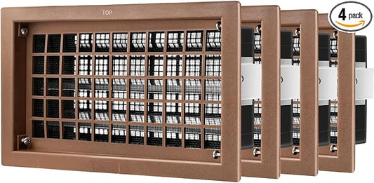 Crawl Space Foundation Vent Cover Automatic 8x16 Inch, Brown 4 Pack | Auto Open/Close at 40°F-70°F, Freeze Protection & Energy Saving, DIY Replacement for House, Mobile Home & Skirting, Plastic
