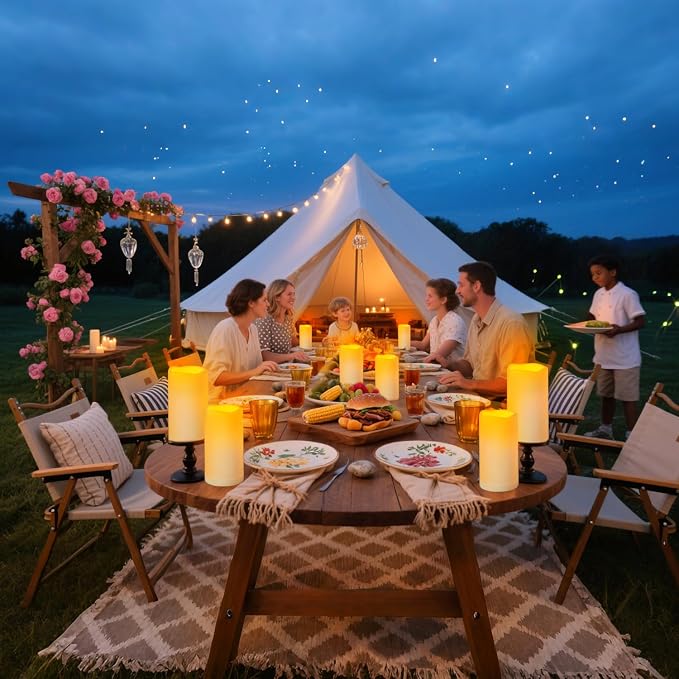 Flameless Candles 4" 5" 6" Outdoor Indoor Pillars Battery Operated Flickering Candles Include 10-Key Remote Timer 400+ Hours by 2 AA Batteries (Ivory Candle - Warm light, 3"D x 6" H - 2 Pack)