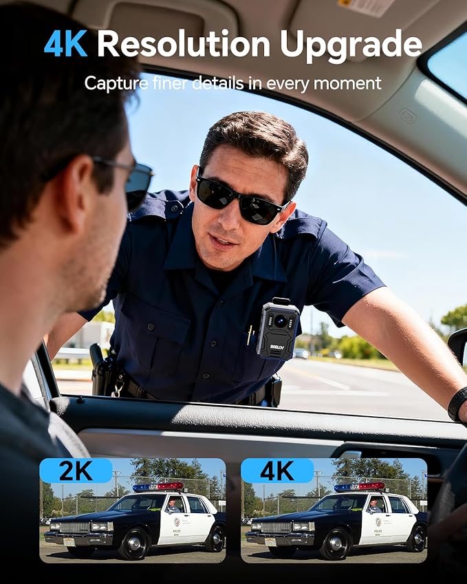 BOBLOV KJ23Pro 4K Body Camera, 128GB Body Camera with Night Vision, 4000mAh Battery for 15 Hours Continuous Recording, IP66 Waterproof Design for Law Enforcement, Security, and Outdoor Work（4K 128GB）