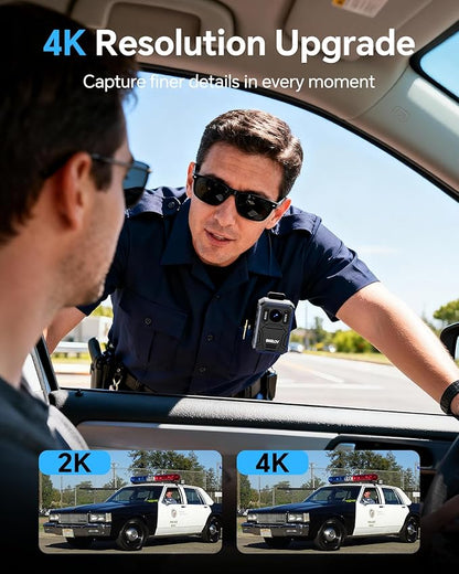 BOBLOV KJ23Pro 4K Body Camera, 128GB Body Camera with Night Vision, 4000mAh Battery for 15 Hours Continuous Recording, IP66 Waterproof Design for Law Enforcement, Security, and Outdoor Work（4K 128GB）