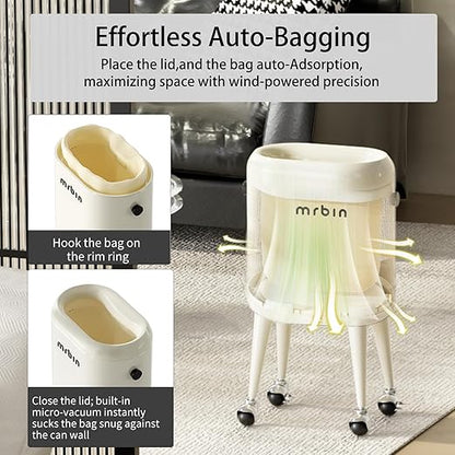 MRBIN Office Trash Can with Lid, Small Bathroom Automatic Adsorption Open Top 3.5 Gal / 13L Touchless Motion Sensor Waste Basket, Slim Decor Garbage Bin for Bedroom, Office, Cream White