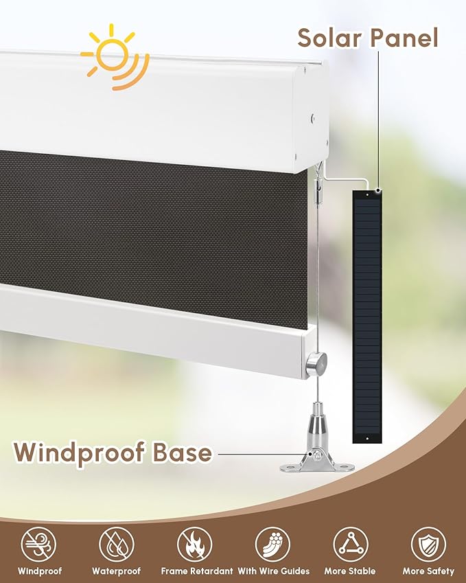 Kincmo Motorized Outdoor Shades for Patio Porch, Custom Outdoor Motorized Blinds with Remote, Waterproof & Windproof Patio Shades Work with Apple Homekit,Alexa,Google (3% Openness Brown)