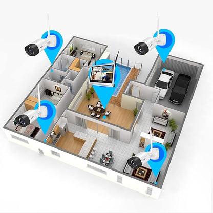 Hiseeu 5MP Wireless Security Camera System with 12" LCD Monitor, 3TB HDD, 10CH 8MP NVR, 2-Way Audio, Color Night Vision, Motion Detection, 24/7 Recording, Expandable Home CCTV Kit, Plug & Play