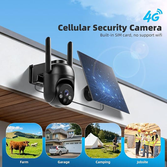 4G LTE Cellular Security Camera 2 Pack, Built-in SIM Card, Solar Powered