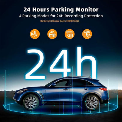 Real 4K 3 Channel Dash Cam Front and Rear Inside, STARVIS 2 HDR Sensor, 5.8GHz Wi-Fi GPS G-Sensor, 4K+1080P+1080P Dash Cam, 64GB Card Included, IR Night Vision, 3.3" IPS Screen, 24Hr Parking Monitor
