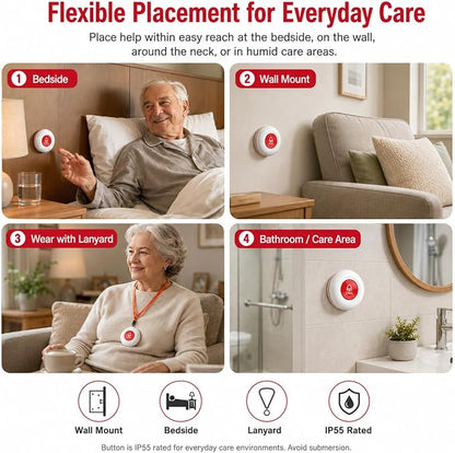 CallToU Wireless Calling System Caregiver Pager Call Button System with 10 Waterproof Call Buttons and 1 Number Receiver for Clinic Nurses Station Restaurant Nursing Home