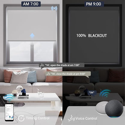 Motorized Blinds with Remote, Blackout Smart Blinds for Windows Automatic Roller Shades Compatible with Alexa, Motorized Shades Customized for Bedroom Home Office (Blackout-Light Grey)