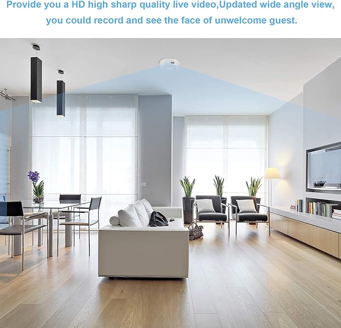 Hidden Camera Smoke Detector Wireless WiFi - Nanny Cams with Cell Phone App - 180 Days Battery Power, Night Vision, Motion Detection, Sideways Lens for Indoor Security, No Audio