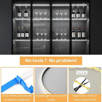 12V White COB LED Strip Light Kit-6pcs 3.3FT Self-Adhesive LED Strip Parallel with Dimmable Touch Sensor Switch, Led Light Strip for Wood Slat Wall Panels, Home decor, Under Cabinet Strip Light