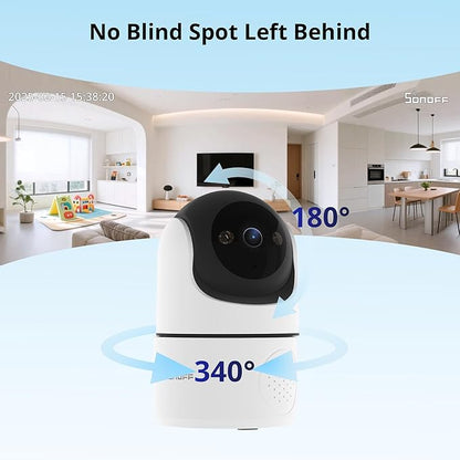 SONOFF Indoor Security Camera 1080P, CAM-PT2 Pan Tilt WiFi Camera with 360° View, Motion Tracking, Color Night Vision, 2-Way Audio, Privacy Mode, Compatible with Alexa & Google Home