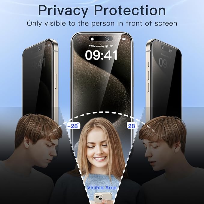 JETech Privacy Full Coverage Screen Protector for iPhone 15 Pro Max 6.7-Inch, Black Edge Anti-Spy Tempered Glass Film with Easy Installation Tool, Case-Friendly, 2-Pack