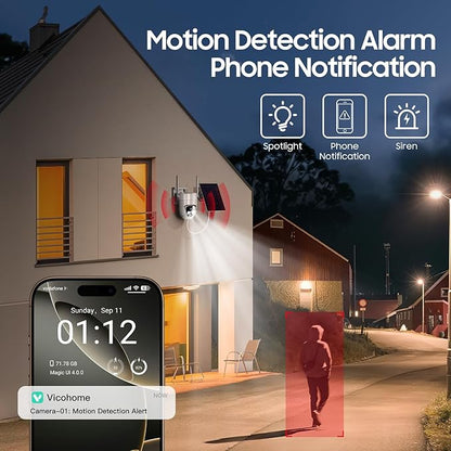 Camii 4G LTE Cellular Security Smart Camera No WiFi 360°View 2K HD Cameras Outdoor Solar Battery Powered 2K Cam for Home Security Color Night Vision Motion Detection SIM Card/SD Card Storage