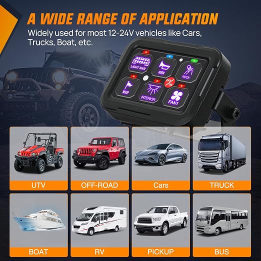 Nilight 6 Gang Switch Panel Relay System w/APP Control Automatic Dimmable | RGB Backlight Panel Circuit Control 2-side Output Fuse Wiring Harness ON Off LED Switch Pod for 12V 24V Car Truck Camper SUV