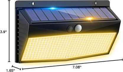 368 LED Solar Motion Sensor Lights Outdoor, Solar Fence Lights with 3 Lighting Modes, Solar Powered Security Lights Waterproof for Outside Yard Wall Garden Backyard Step, Warm White