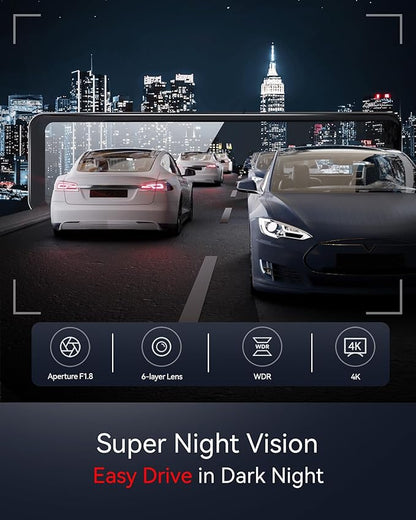 REDTIGER T700 Rear View Mirror Camera 11'' 4K UHD Front and 1080P Mirror Dash Cam Front and Rear, GPS,Parking Monitor,Night Vision,Smart Reverse Parking Assistance,Touch Screen, 32 GB Card