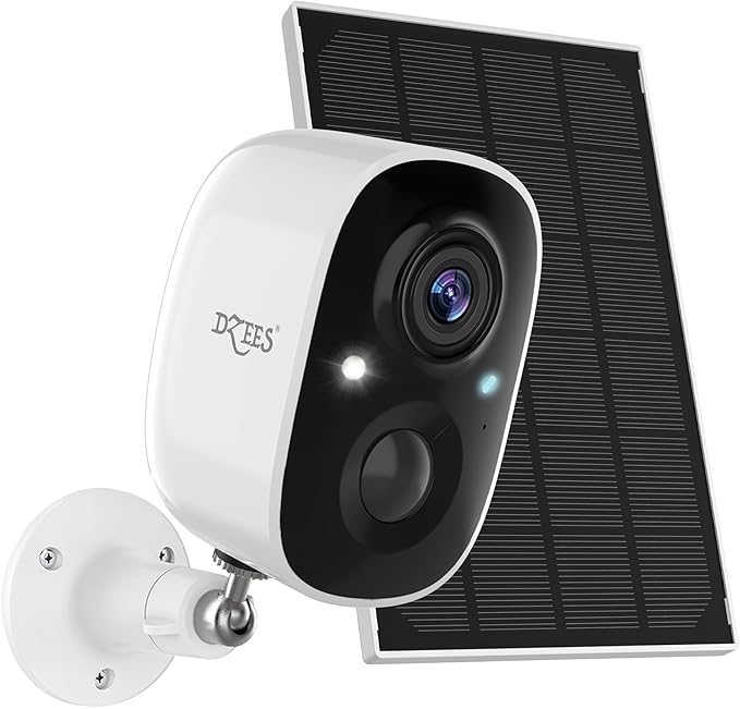 Dzees 5W Larger Panel 2K Security Cameras Wireless Outdoor, 5W Solar Powered WiFi Battery Camera with USB-C, Motion Sensor, 2-Way Audio, IP65 Waterproof, Cloud/SD Storage