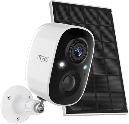 Dzees 5W Larger Panel 2K Security Cameras Wireless Outdoor, 5W Solar Powered WiFi Battery Camera with USB-C, Motion Sensor, 2-Way Audio, IP65 Waterproof, Cloud/SD Storage