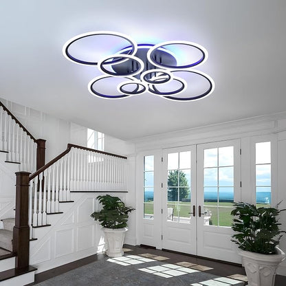 80W LED Ceiling Light, Modern Dimmable Flush Mount with Remote Lamp | Modern Black Flush Mount Fixture with RGB Ambient Backlight, Dimmable 3000K-6000K,10%-100% Brightness for Living Room Bedroom