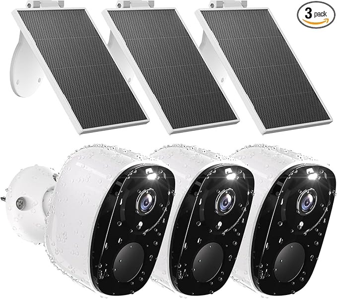 3PCs 2K Security Camera Wireless Outdoor, Solar Camera for Home Security, Battery Powered WiFi Security Cameras with Color Night Vision, AI Motion Detection, 2-Way Audio, IP65, SD/Cloud, Works Alexa