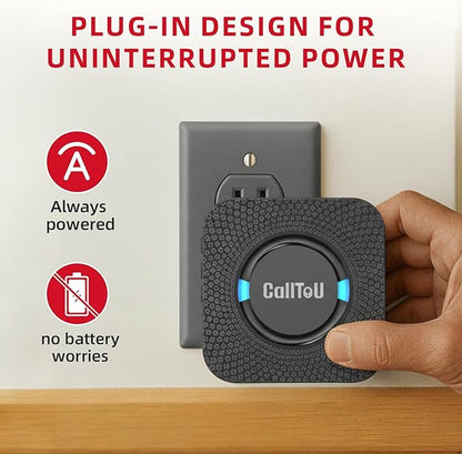 CallToU Caregiver Pager Wireless Call Bell Alert Button for Seniors/Elderly/Patients 2 Plugin Receiver 2 Waterproof Transmitter