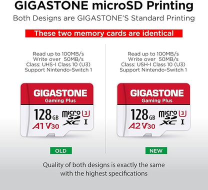 [Gigastone] 128GB Micro SD Card, Gaming Plus, MicroSDXC Memory Card for Nintendo-Switch 1, Wyze, GoPro, Dash Cam, Security Camera, 4K Video Recording, UHS-I A1 U3 V30 C10, up to 100MB/s, with Adapter