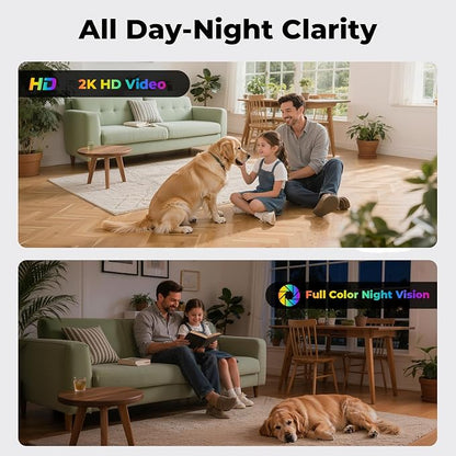 Gyliziex Clock Camera 2K, 5Ghz & 2.4Ghz WiFi Indoor Security Camera with Alarm, Full Colored Night Vision, Smart Motion Detection, Local Storage