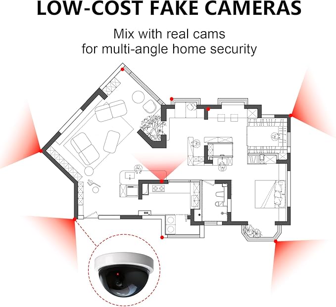 WALI Dummy Fake Security CCTV Dome Camera with Flashing Red LED Light with Security Alert Sticker Decals (SDW-4), 4 Packs, White