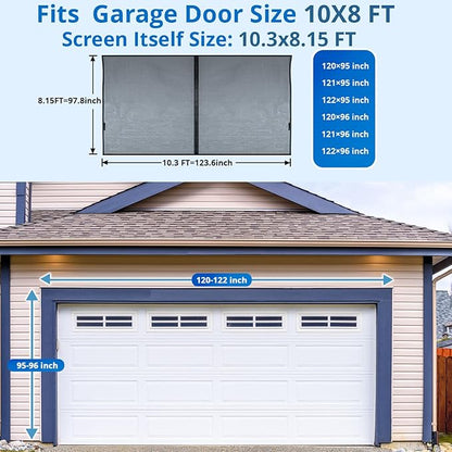 Garage Door Screen For 1 Car 10x8FT, Magnetic Screen Garage with Retractable Fiberglass Mesh and Heavy Duty Weighted Bottom, Easy Assembly & Pass, Hands Free Screen Door w/ 40 Magnets for Garage/Patio