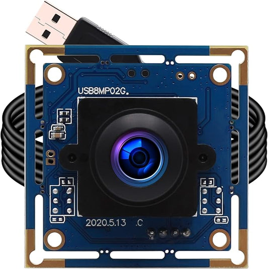 ELP 8mp USB Camera Wide Angle with 180degree Fisheye Lens 4K Embedded Webcam Board for Computer 2448P CMOS IMX179 UVC USB2.0 Video Industrial PC Camera for Machine Vision