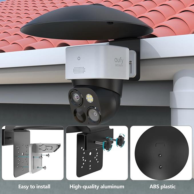 HOLACA Universal PTZ Camera Gutter Mount and Sun Rain Shade Cover for AOSU ANSQUE Eufy SEHMUA Tapo Cinnado Reolink Security Cameras, Shield Compatible with PTZ Cameras