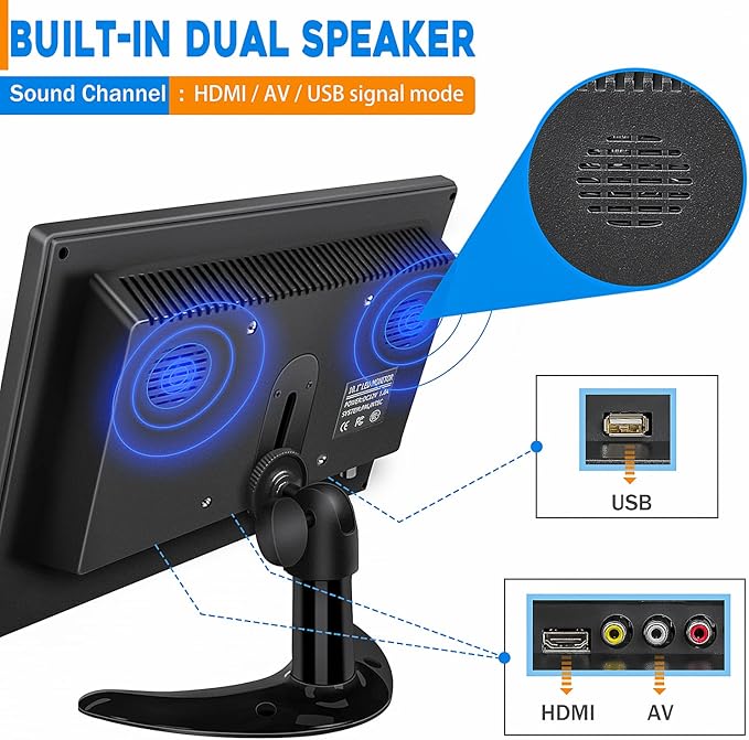 Haiway 10.1 inch Security Monitor, 1366x768 Resolution Small HDMI Monitor Small Computer Monitors with Remote Control with Built-in Dual Speakers HDMI VGA BNC USB Input for Gaming CCTV Raspberry Pi PC