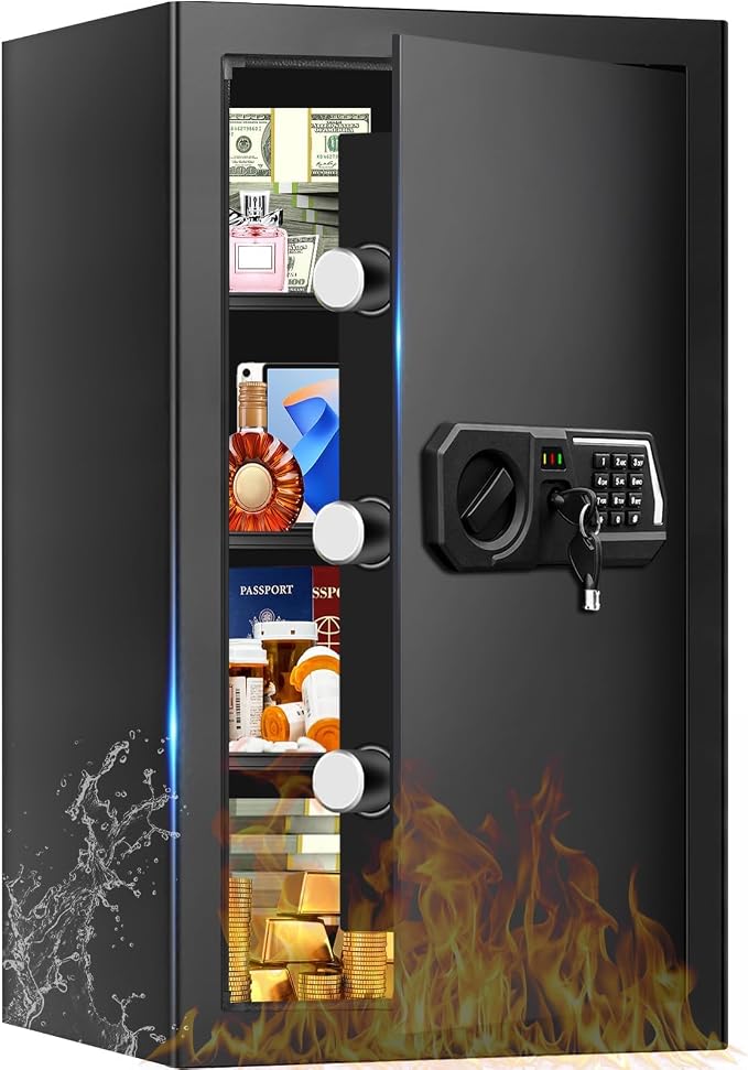 5.2 Cuft Large Safes for Home Use Water and Fireproof, Digital Security Fire Safe Box with Programmable Keypad, Key Lock & Removable Shelves, Anti-Theft Document Safe for Money, Medicine and Valuables