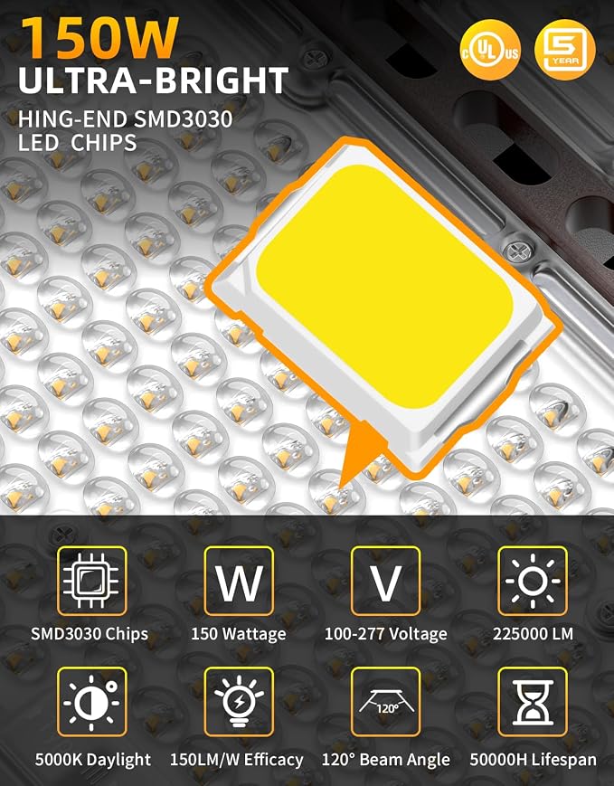150W/120W/90W LED Parking Lot Light UL Listed 21000LM 5000K LED Street Flood Light with Photocell, IP65 Waterproof Commercial Shoebox Area Lights Slip Fit Mount for Parking Lot, AC100-277V