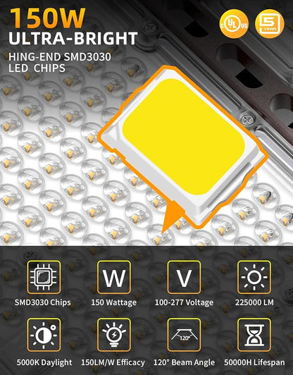 150W/120W/90W LED Parking Lot Light UL Listed 21000LM 5000K LED Street Flood Light with Photocell, IP65 Waterproof Commercial Shoebox Area Lights Slip Fit Mount for Parking Lot, AC100-277V