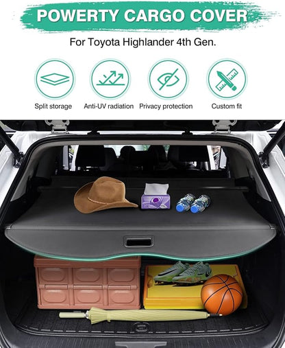 Powerty Retractable Cargo Cover for 2020-2026 Toyota Highlander-Carbon Fiber Texture Trunk Cover Privacy Screen Rear Security Shade for Highlander Accessories(Extra Flaps)