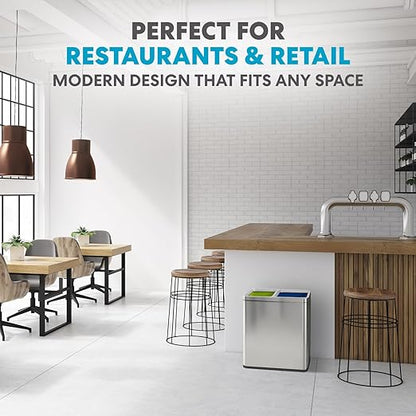 Simpli-Magic 70 Liter / 18.5 Gallon Rectangular Open Top Dual Compartment Recycling Trash Can, Stainless Steel (40L x 30L Capacity) Ideal for Restaurants, Coffee Shops, Gym and Households, 79655