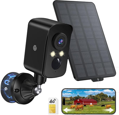 4G LTE Cellular Security Camera Wireless Outdoor, Magnetic, No WiFi Needed, 300° Pan, Solar Powered, Magnetic Mount 1-Min Install, SIM Included, PIR Motion & AI, 2K Night Vision, Lifetime 7-Day Cloud