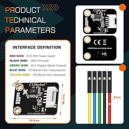 CQRobot 5.8GHz Doppler Effect Microwave Motion Sensor Compatible with Arduino and Raspberry Pi Motherboard. for Industry, Transportation, Agriculture, Smart Home, Security Monitoring, etc.
