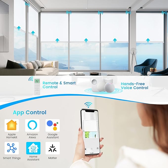 Motorized 100% Blackout Roller Shades – Custom Smart Blinds with Remote, Rechargeable Battery or Plug-in Motor, Tuya WiFi Optional, Home & Office Automatic Window Shades (Honey Beige/CH9442)