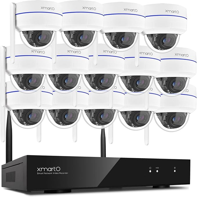 xmartO Wireless 14X DPK3034 AI Tracking 2K HD Metal Dome PTZ Camera + 16CH WNP816-W6 WiFi 6 NVR Bundle, Dual WiFi, H.265+, No Monthly Fee, IP66 Weatherproof, Home Outdoor Security System