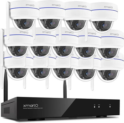 xmartO Wireless 14X DPK3034 AI Tracking 2K HD Metal Dome PTZ Camera + 16CH WNP816-W6 WiFi 6 NVR Bundle, Dual WiFi, H.265+, No Monthly Fee, IP66 Weatherproof, Home Outdoor Security System