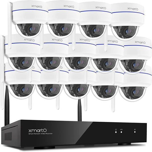 xmartO Wireless 14X DPK3034 AI Tracking 2K HD Metal Dome PTZ Camera + 16CH WNP816-W6 WiFi 6 NVR Bundle, Dual WiFi, H.265+, No Monthly Fee, IP66 Weatherproof, Home Outdoor Security System