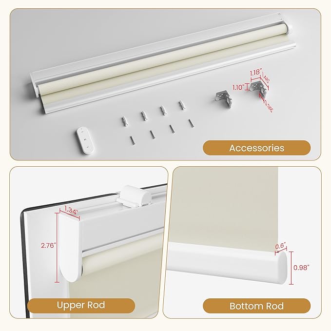 Grandekor Motorized Blinds with Remote Control, Blackout Roller Shade Electric Shades Cordless Smart Blinds for Bedroom Living Room Office,Cream,W34xH72