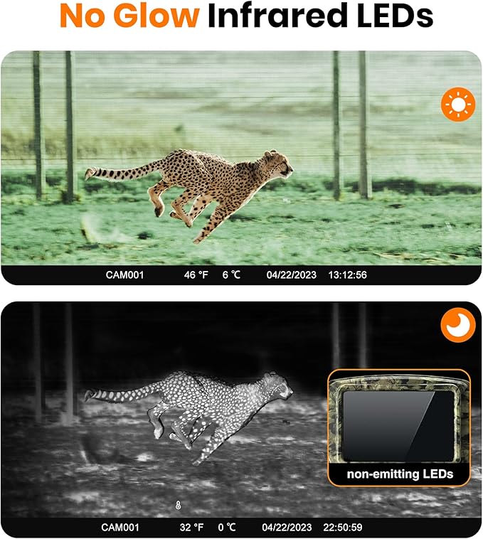 Trail Camera - 4K 48MP WiFi Game Camera with Night Vision, 0.05s Trigger Motion Activated Camera, IP66 Waterproof, 130 Wide-Angle Cell Phone App No Glow Infrared LEDs for Outdoor Wildlife
