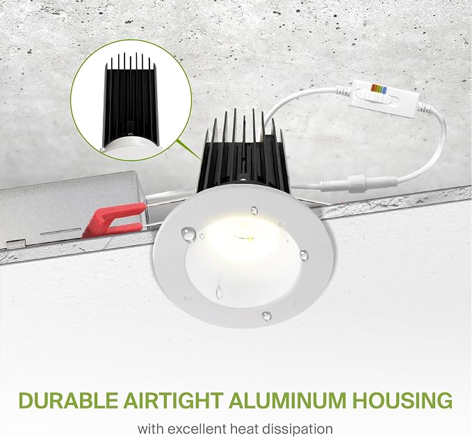 ASD 2 Inch LED Recessed Lighting with Junction Box, 15W 120-277V, Dimmable Anti-Glare Downlight, 2700K/3000K/3500K/4000K/5000K Selectable, CRI 90+, Round White Trim, IC Rated, ETL, Energy Star
