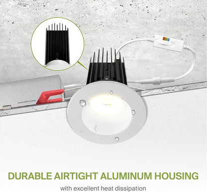ASD 2 Inch LED Recessed Lighting with Junction Box, 15W 120-277V, Dimmable Anti-Glare Downlight, 2700K/3000K/3500K/4000K/5000K Selectable, CRI 90+, Round White Trim, IC Rated, ETL, Energy Star